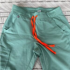 Figs Mint Green Track Pants with Neon Orange Drawstring